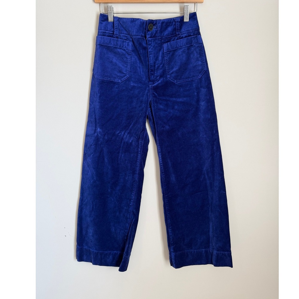 Maeve Anthro Colette Pants Women 26 Purple Blue Velvet Corduroy Wide Leg Crop